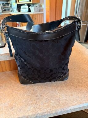 Coach Black Signature Jacquard Shoulder Hobo